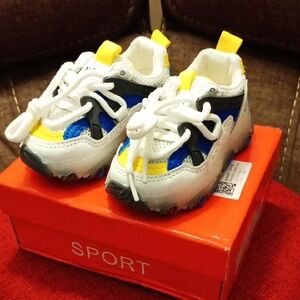Baby Sport Shoes Size 2 - White, Blue, Yellow